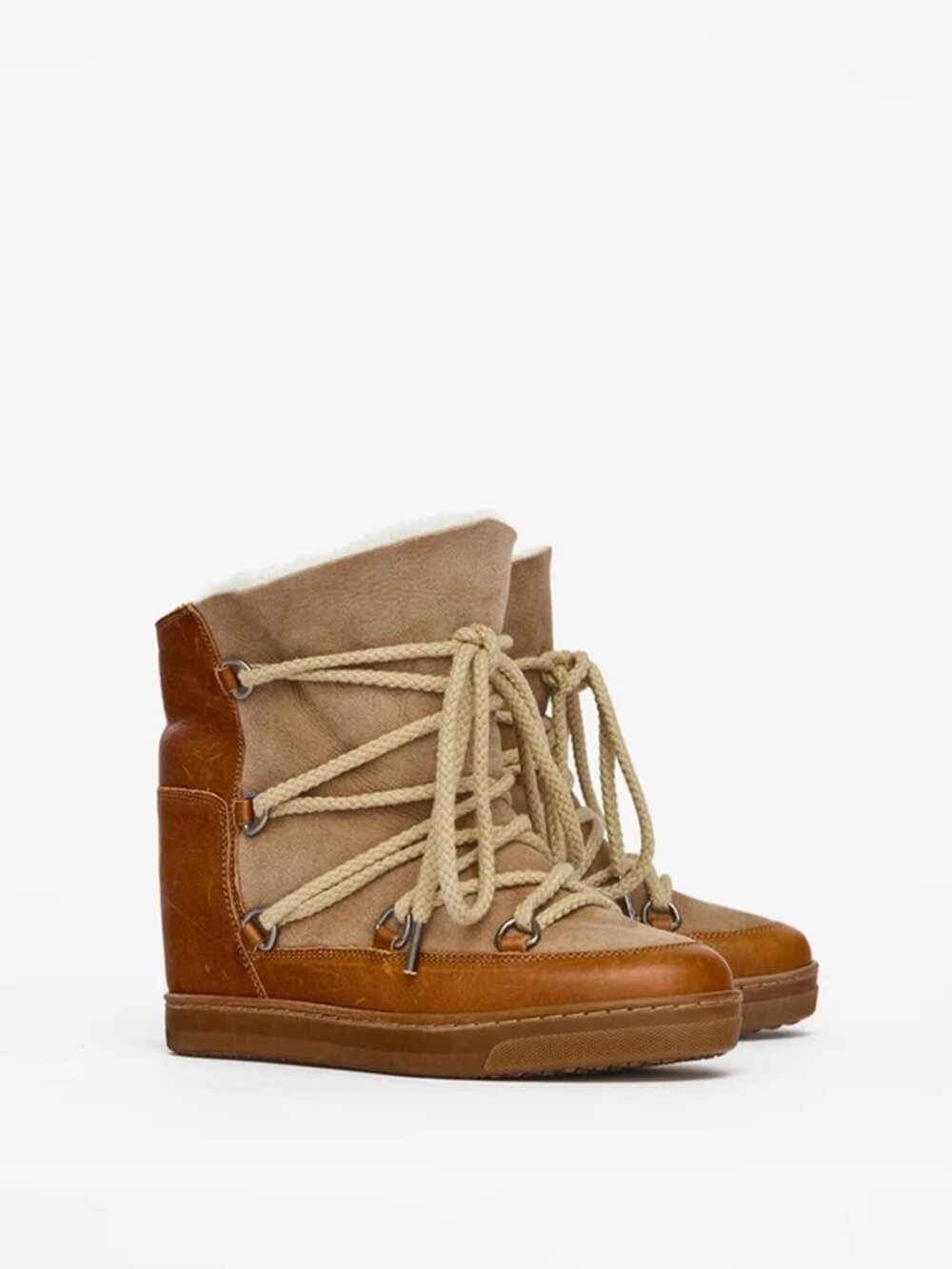 Isabel Marant Nowles Snow Hidden Wedge Lace Up Shearling Lined Booties Boots 40
